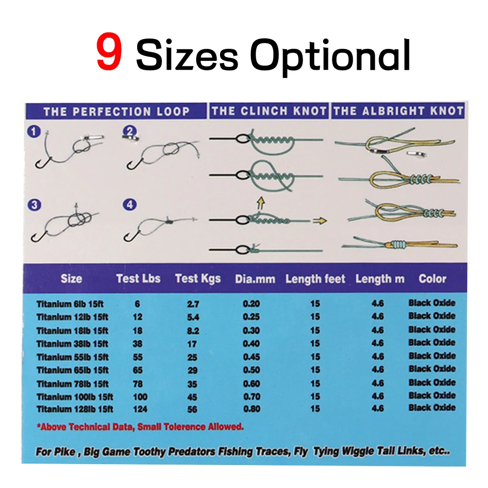 6LB-124LB 15ft/4.6m Kink-Resistant Toughness Nickel Titanium Fishing Leader Line for Saltwater Pike Tuna Wahoo Fishing