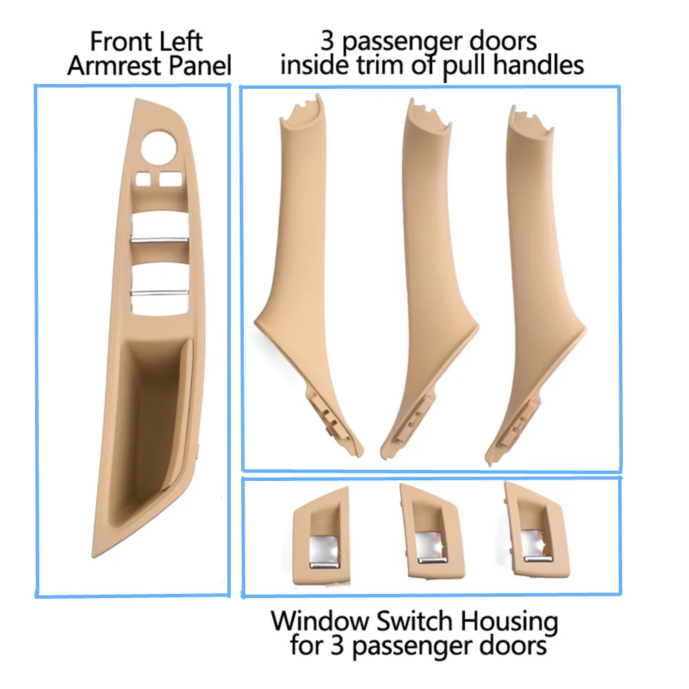 LHD Interior Plastic Door Armrest Window Switch Panel Pull Handle 7pcs Set For BMW 5 Series F10 F11 F18 520i 523i 525i 528i 535i