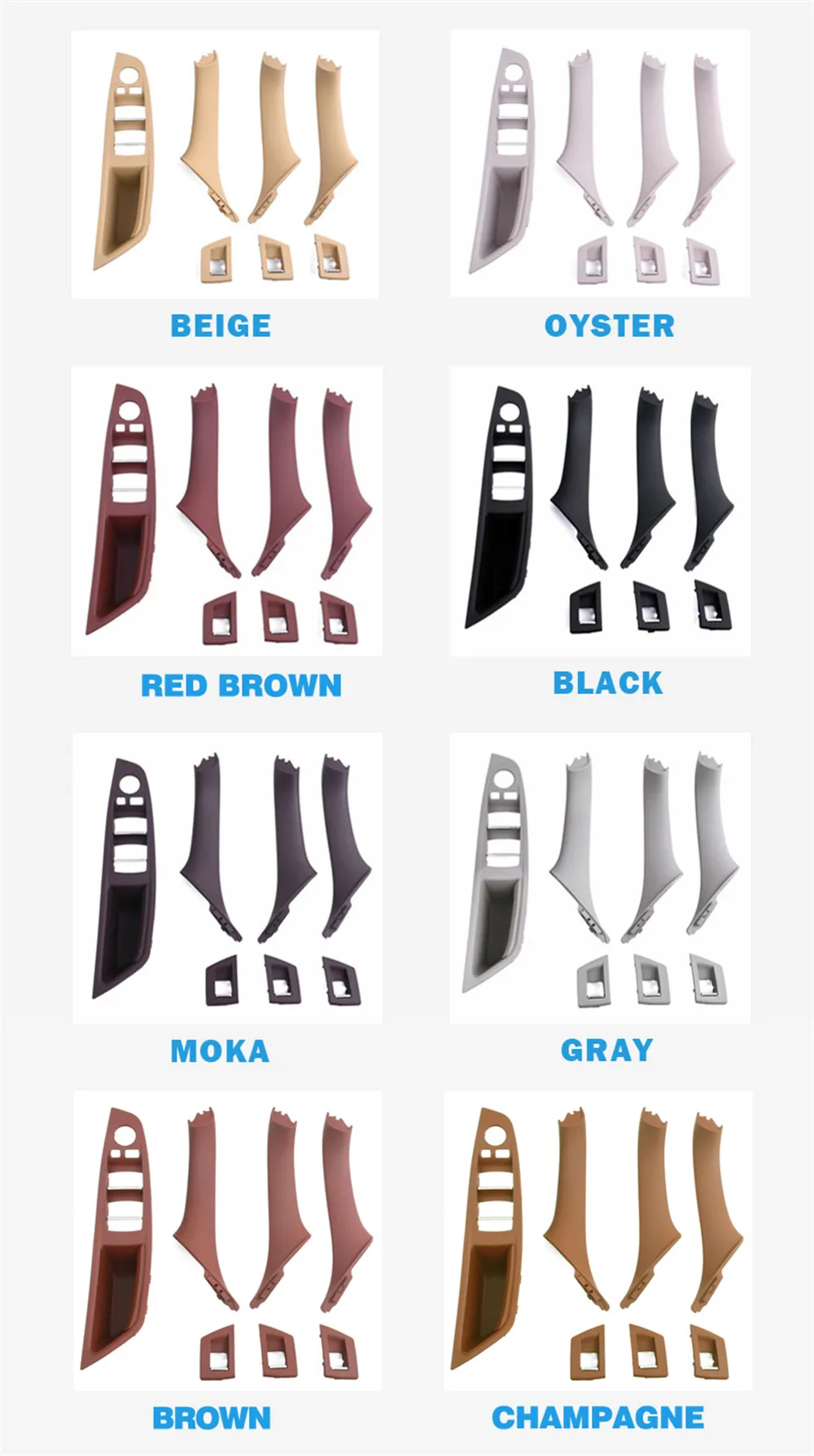LHD Interior Plastic Door Armrest Window Switch Panel Pull Handle 7pcs Set For BMW 5 Series F10 F11 F18 520i 523i 525i 528i 535i
