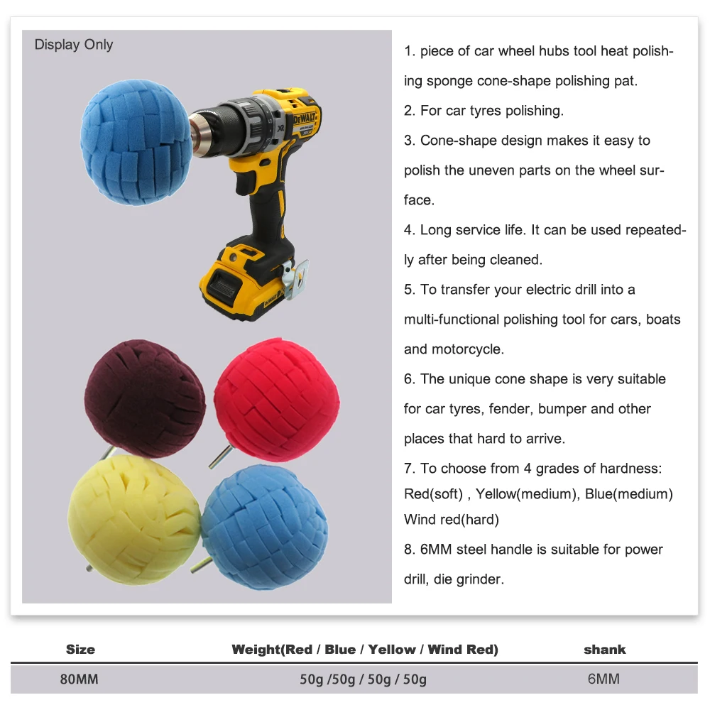 Car Polishing Pad Buffing Foam Sponge Pad Cone Polisher Buffer Pad Automotive Waxing Kit for Car Wheel Hub Headlight Polishing