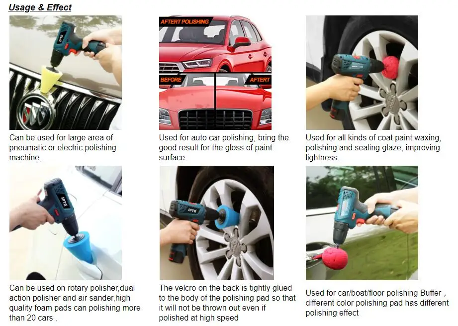 Car Polishing Pad Buffing Foam Sponge Pad Cone Polisher Buffer Pad Automotive Waxing Kit for Car Wheel Hub Headlight Polishing