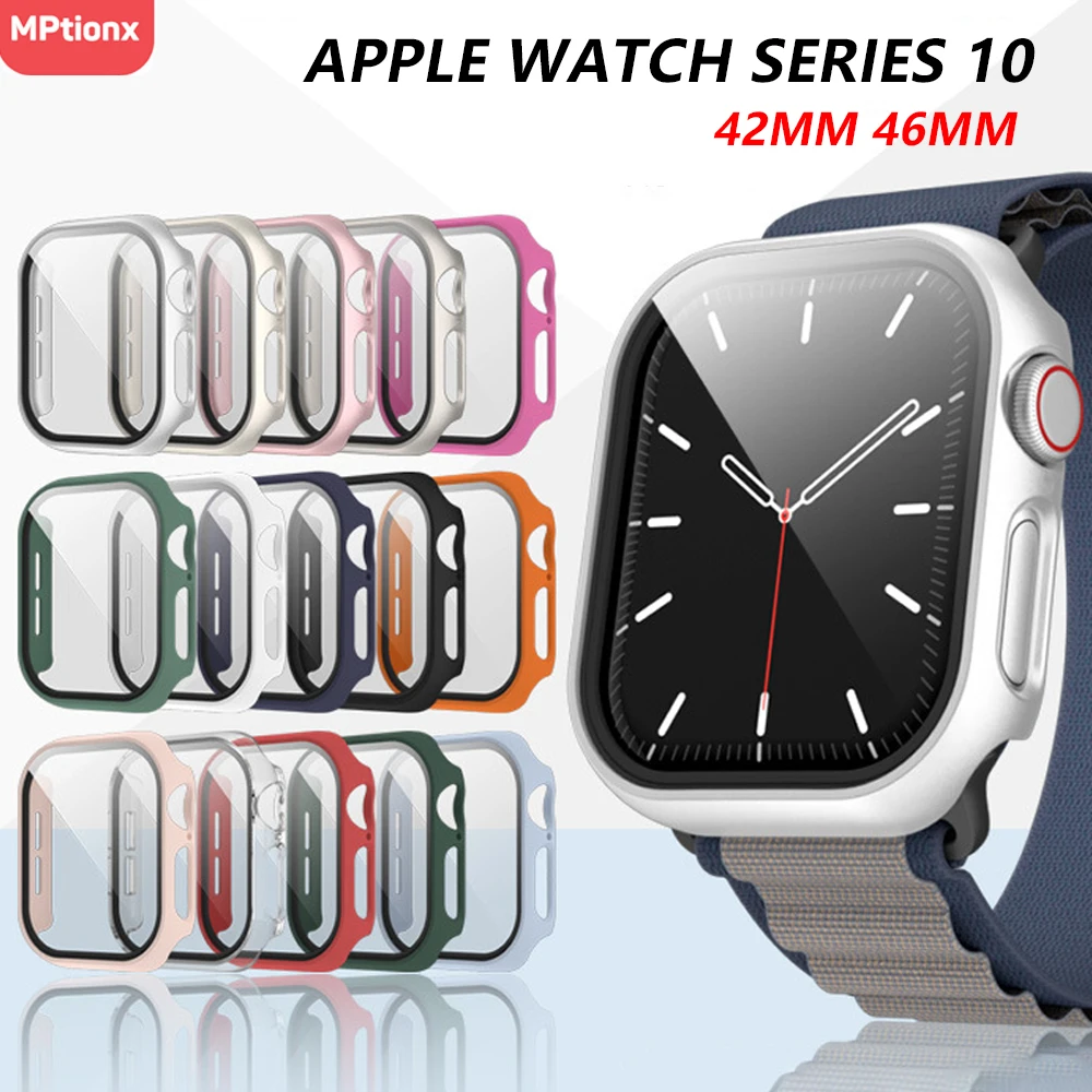 Tempered Glass+Cover for Apple Watch 10 42mm 46mm Matte Hard PC Bumper Screen Protector Case iWatch Series 10 42/46 Accessories