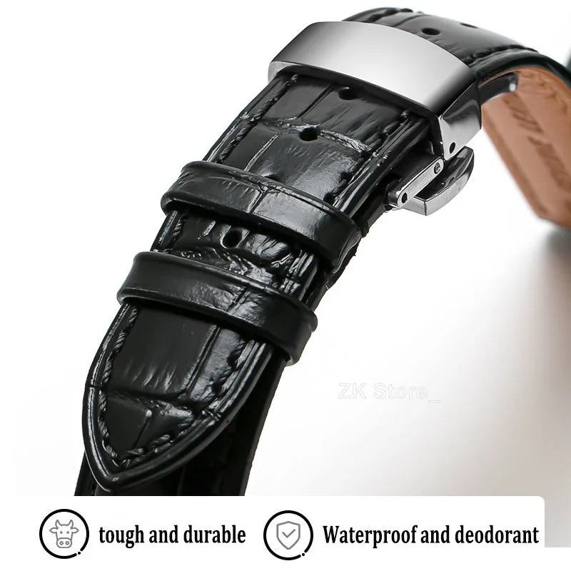 Genuine Cowhide Watch Straps with Box WatchBand 14mm 16mm 18mm 20mm 21mm 22mm 24mm Watch Bracelet Butterfly Clasp Wristband Belt