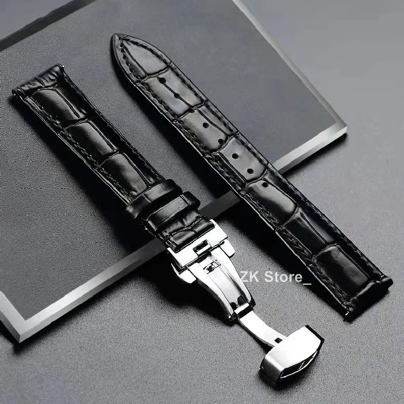Genuine Cowhide Watch Straps with Box WatchBand 14mm 16mm 18mm 20mm 21mm 22mm 24mm Watch Bracelet Butterfly Clasp Wristband Belt