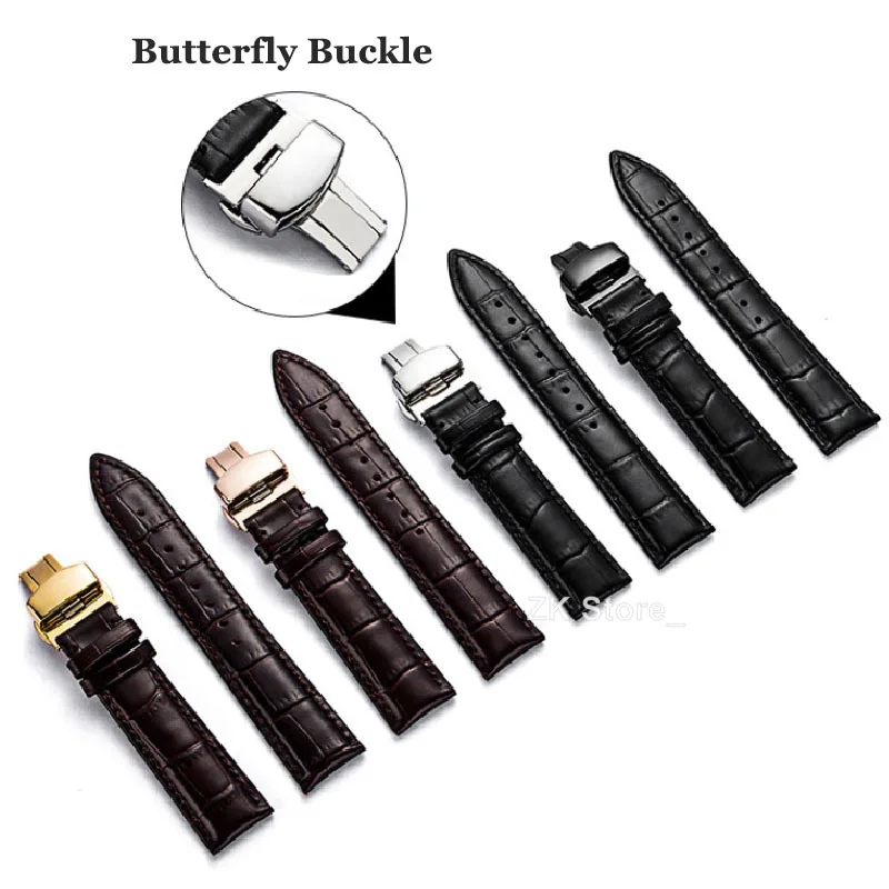 Genuine Cowhide Watch Straps with Box WatchBand 14mm 16mm 18mm 20mm 21mm 22mm 24mm Watch Bracelet Butterfly Clasp Wristband Belt