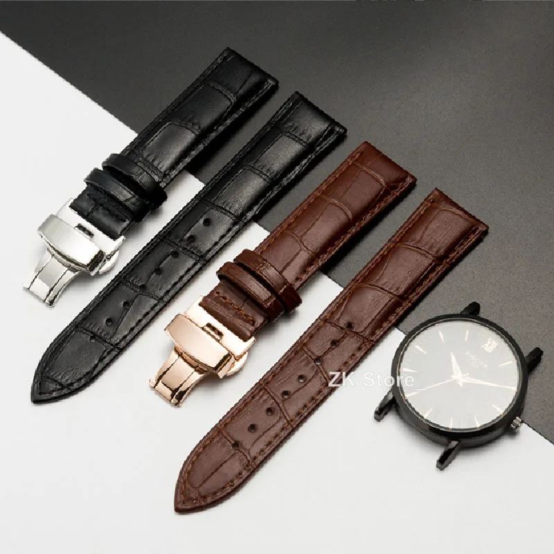Genuine Cowhide Watch Straps with Box WatchBand 14mm 16mm 18mm 20mm 21mm 22mm 24mm Watch Bracelet Butterfly Clasp Wristband Belt