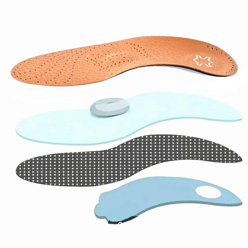 Leather Orthotic Insole For Flat Feet Arch Support Orthopedic Leather Sport Insole For Men Women O/X Leg Corrected Insoles