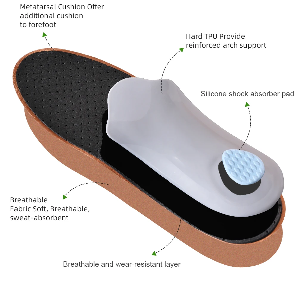 Leather Orthotic Insole For Flat Feet Arch Support Orthopedic Leather Sport Insole For Men Women O/X Leg Corrected Insoles