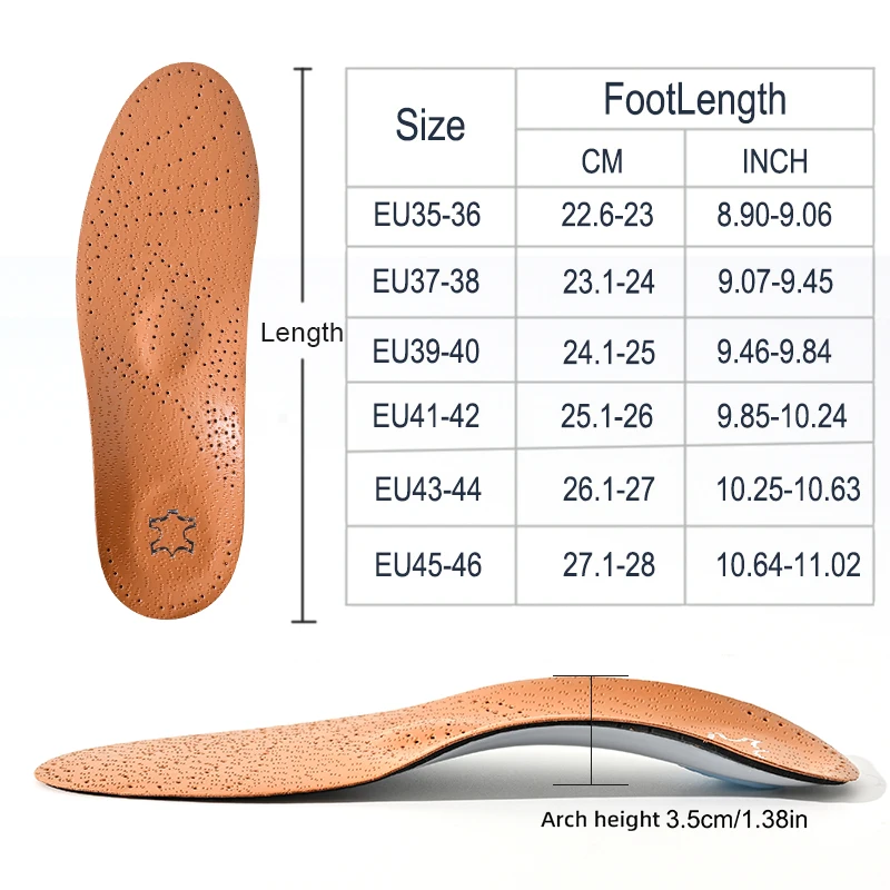 Leather Orthotic Insole For Flat Feet Arch Support Orthopedic Leather Sport Insole For Men Women O/X Leg Corrected Insoles