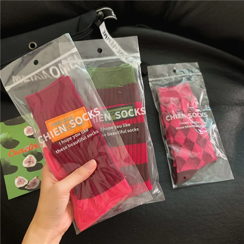 Women's Spring Antumn Cotton Color Long Socks Mid-tube Stockings Cute Rose Red Pile Pile Socks Sweet Style For Girls Gift Kawaii