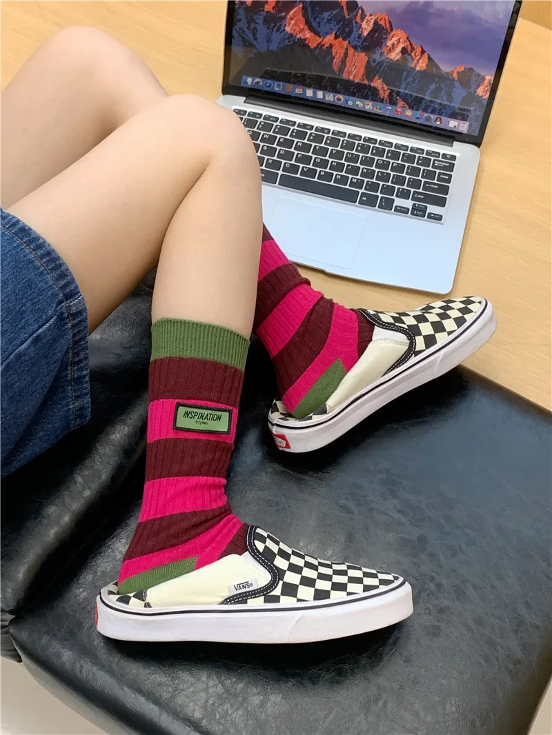Women's Spring Antumn Cotton Color Long Socks Mid-tube Stockings Cute Rose Red Pile Pile Socks Sweet Style For Girls Gift Kawaii