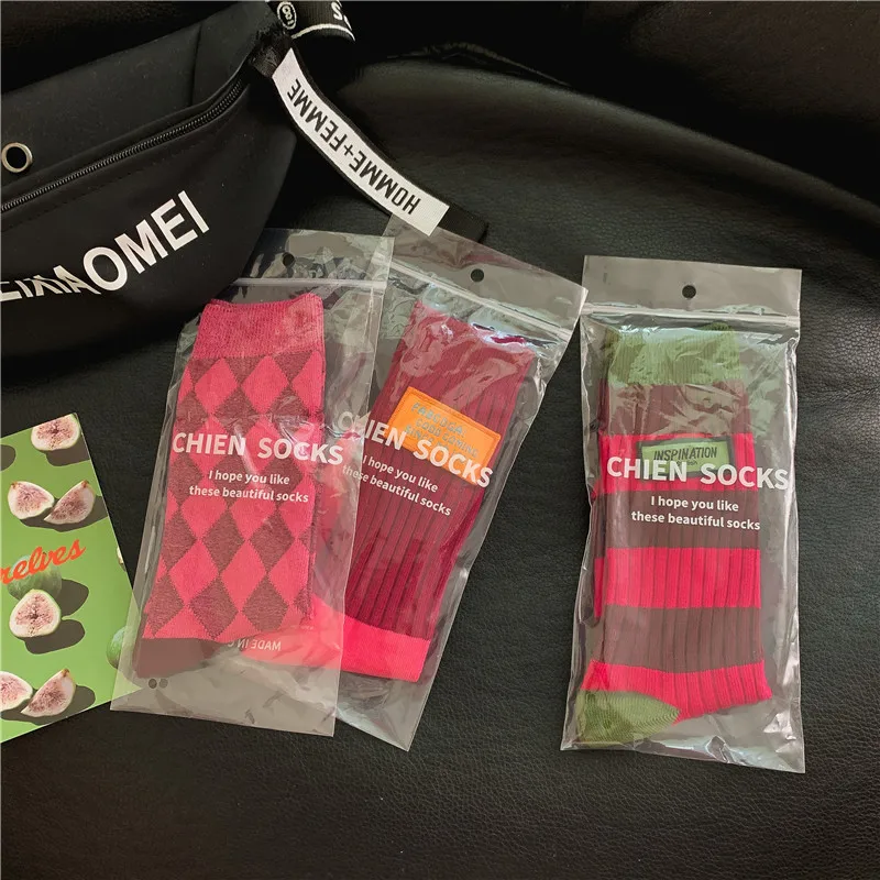Women's Spring Antumn Cotton Color Long Socks Mid-tube Stockings Cute Rose Red Pile Pile Socks Sweet Style For Girls Gift Kawaii