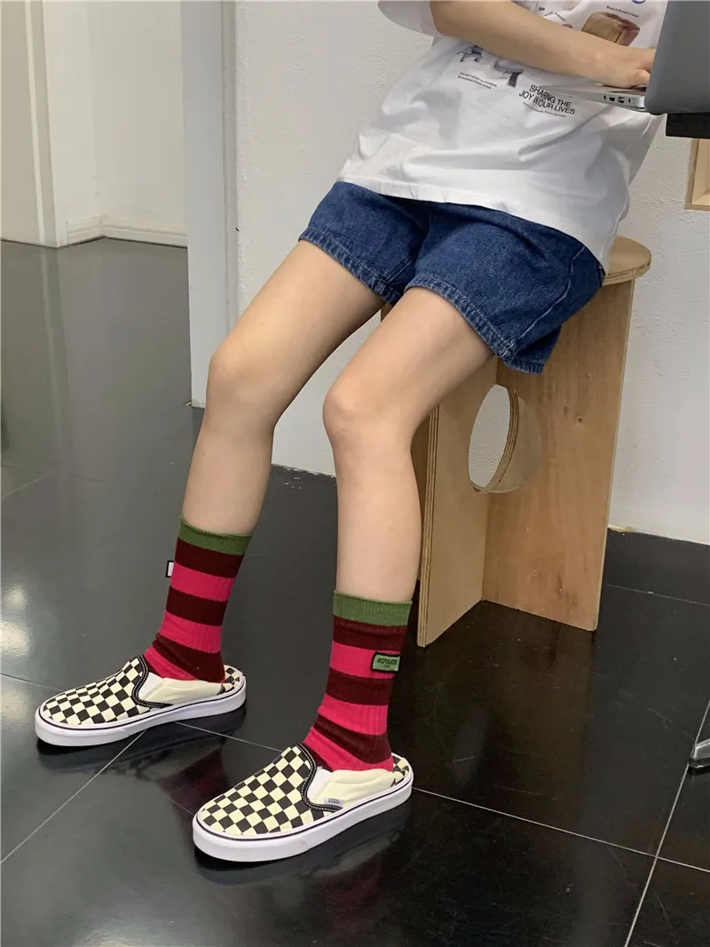 Women's Spring Antumn Cotton Color Long Socks Mid-tube Stockings Cute Rose Red Pile Pile Socks Sweet Style For Girls Gift Kawaii