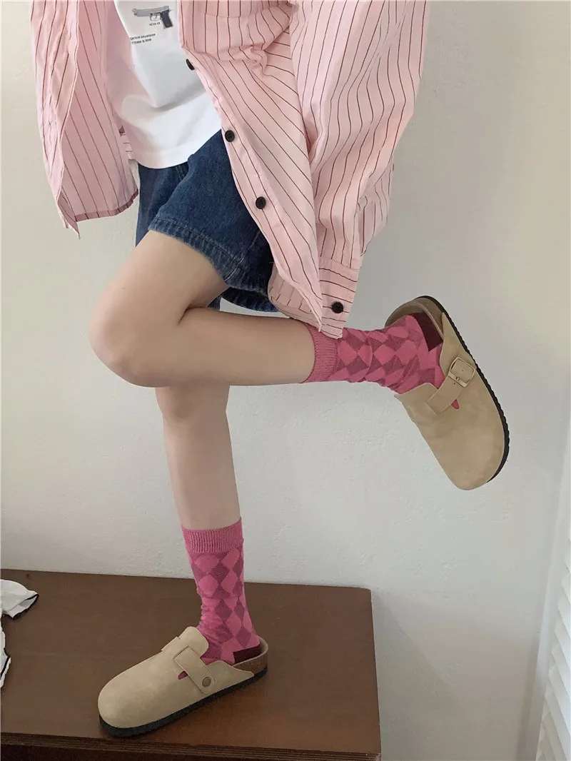 Women's Spring Antumn Cotton Color Long Socks Mid-tube Stockings Cute Rose Red Pile Pile Socks Sweet Style For Girls Gift Kawaii