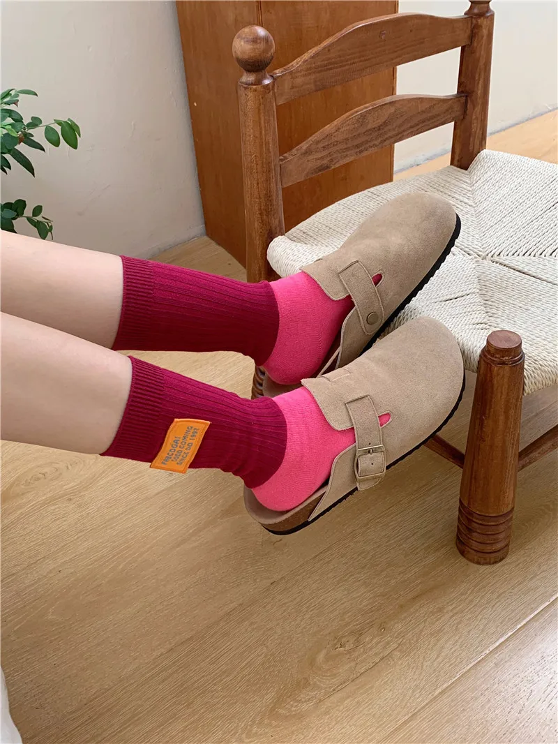 Women's Spring Antumn Cotton Color Long Socks Mid-tube Stockings Cute Rose Red Pile Pile Socks Sweet Style For Girls Gift Kawaii
