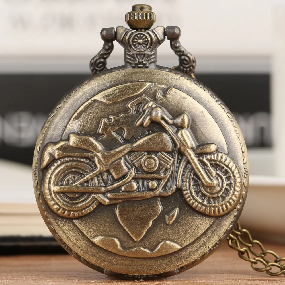 Retro Motorcycle CAR Pattern Quartz Pocket Watch Motorbike MOTO Design Pendant Fob Watch Chain Gifts for Men