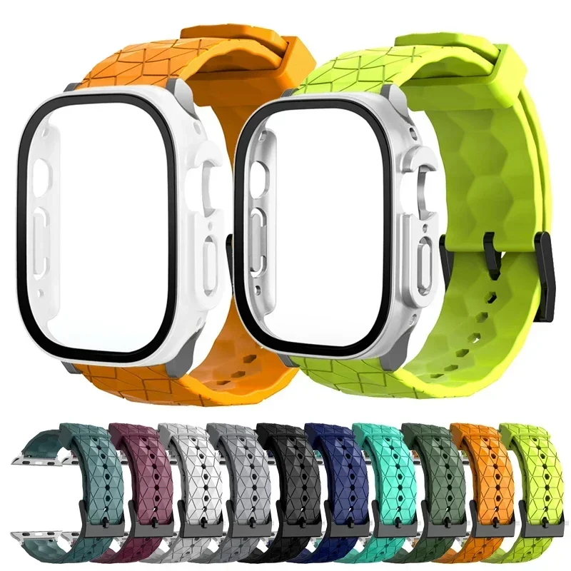 Watch Case+Strap for Apple Watch ULTRA 2 3 49mm 45mm 44mm 41mm 40mm Football Pattern Correa Bracelet iWatch 4/5/6/SE/7/8/9 Cases