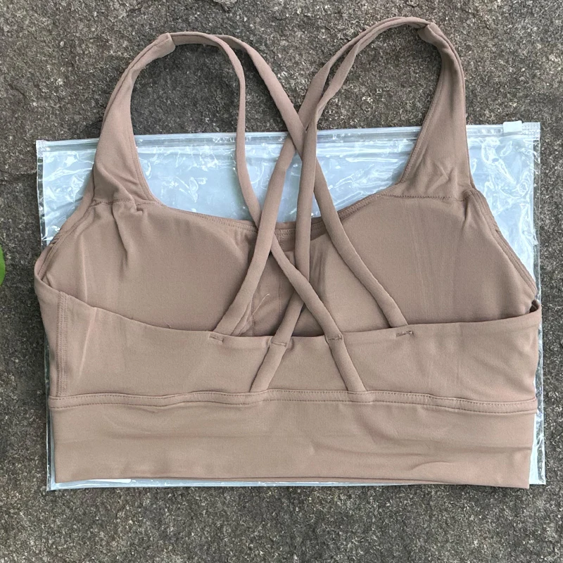 Solid Color Women Cross Back Bra Fitness Underwear Soft Fitness Sport Bra Top Gym Yoga Athletic Workout With Chest Pad