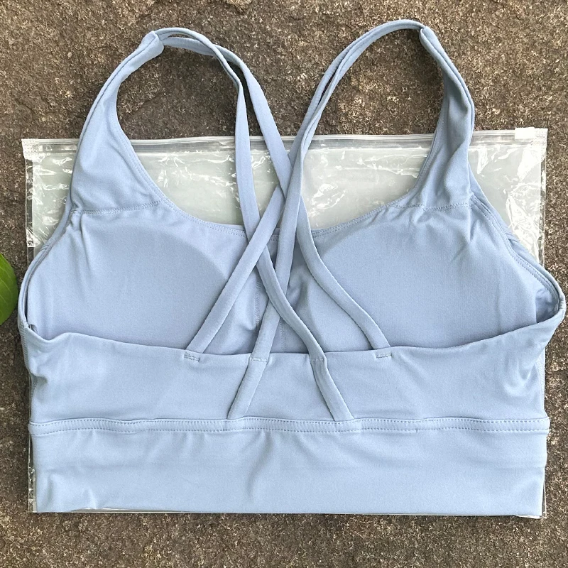 Solid Color Women Cross Back Bra Fitness Underwear Soft Fitness Sport Bra Top Gym Yoga Athletic Workout With Chest Pad