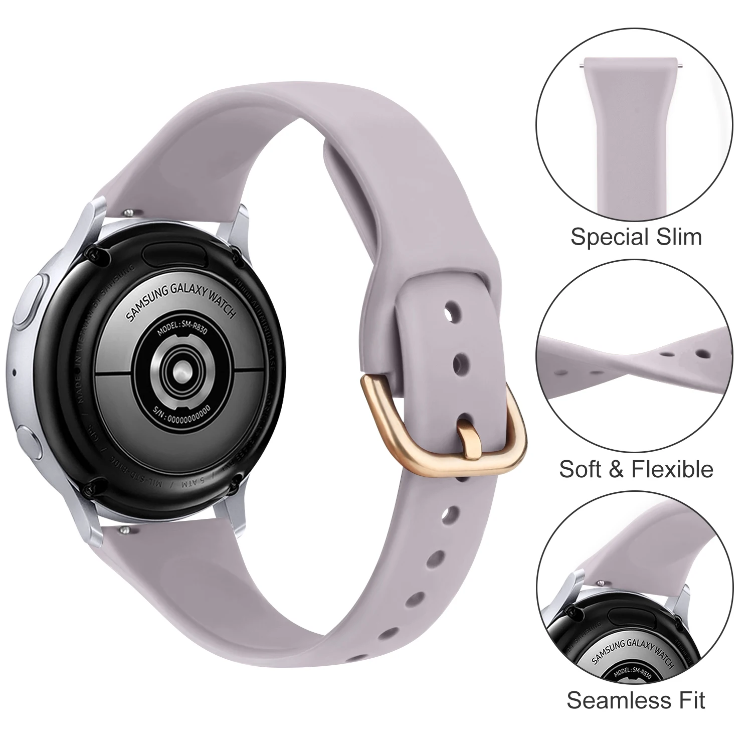20mm Thin Silicone Band For Samsung Galaxy Watch 7 6 5 4 40mm 44mm/Watch 4 6 Classic/Active 2/5Pro 45mm/Watch 3 41mm Strap