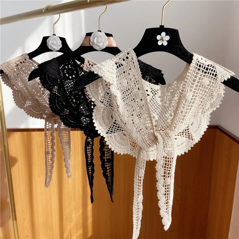 Lace Knitted Crochet Hollow Fake Collar Women Small Shawl Decorative Fake Collar Women Clothes Accessories Detachable Collar