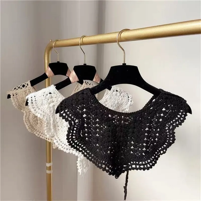 Lace Knitted Crochet Hollow Fake Collar Women Small Shawl Decorative Fake Collar Women Clothes Accessories Detachable Collar