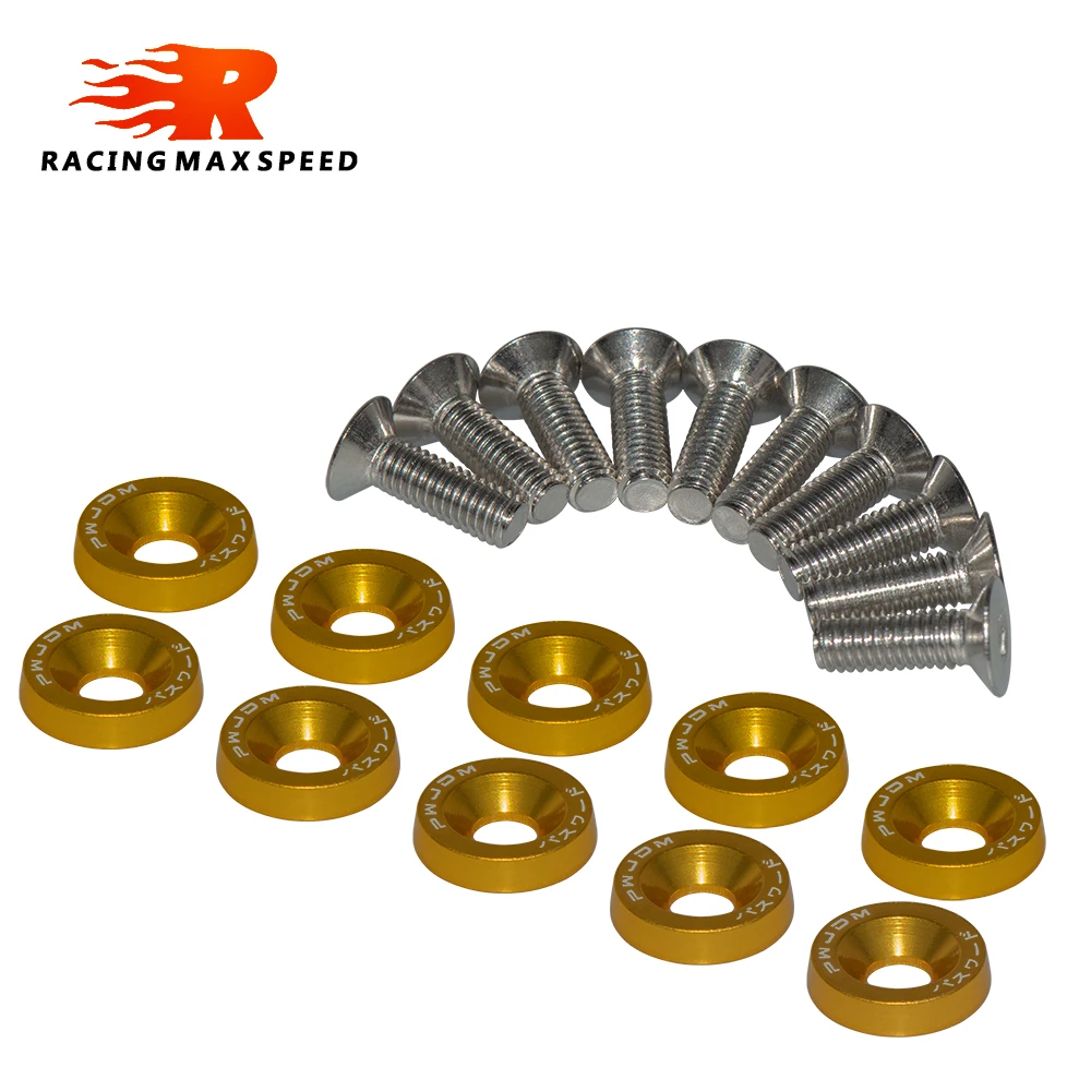Universal 10pcs Fender Washer JDM Style fit Any 6mm Hole Bumpers Engine Dress Up License Plate Aluminum Washers With Bolts
