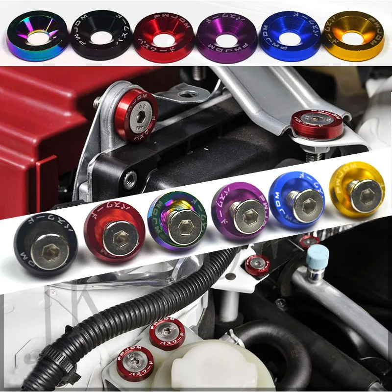 Universal 10pcs Fender Washer JDM Style fit Any 6mm Hole Bumpers Engine Dress Up License Plate Aluminum Washers With Bolts