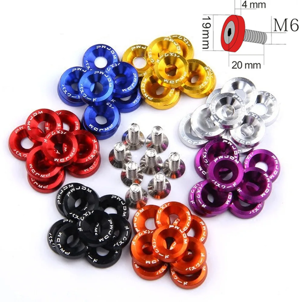 Universal 10pcs Fender Washer JDM Style fit Any 6mm Hole Bumpers Engine Dress Up License Plate Aluminum Washers With Bolts