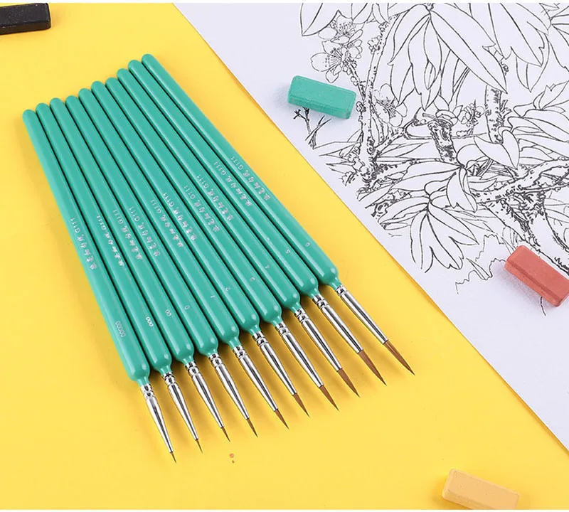 4/5/10pcs Miniature Hook Line Pen Art Painting Brushes Weasel Hair Paint Brush Gouache Watercolor Oil Paint Artists Hand Painted