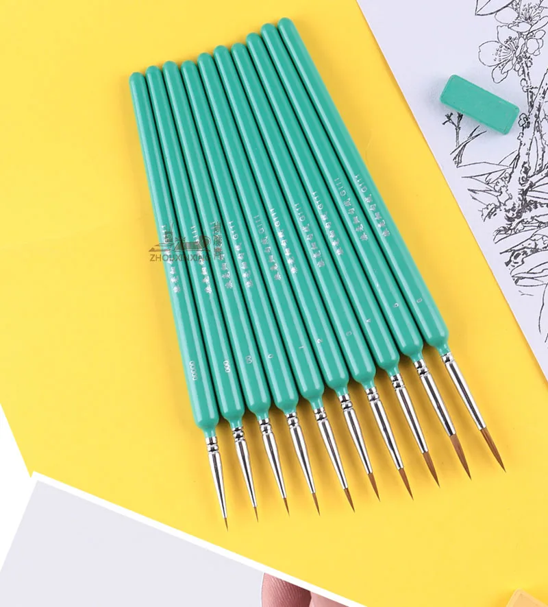 4/5/10pcs Miniature Hook Line Pen Art Painting Brushes Weasel Hair Paint Brush Gouache Watercolor Oil Paint Artists Hand Painted