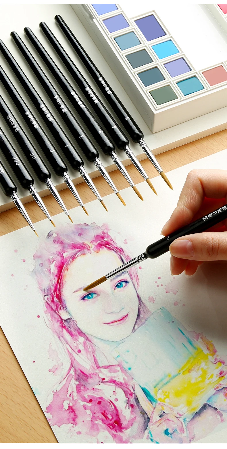4/5/10pcs Miniature Hook Line Pen Art Painting Brushes Weasel Hair Paint Brush Gouache Watercolor Oil Paint Artists Hand Painted