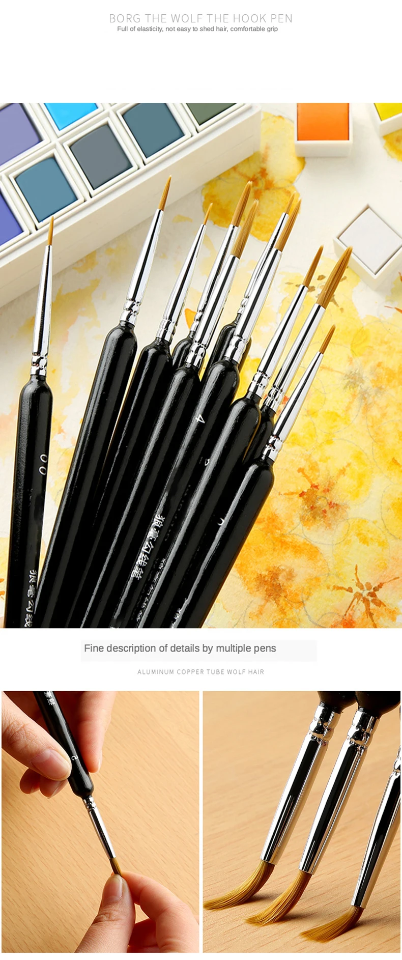 4/5/10pcs Miniature Hook Line Pen Art Painting Brushes Weasel Hair Paint Brush Gouache Watercolor Oil Paint Artists Hand Painted