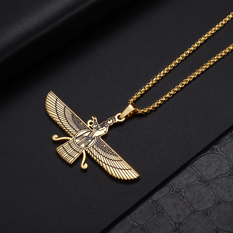 Punk Gold Color Ahura Mazda Fire of Light and Truth Zoroastrianism Amulet Necklaces for Men