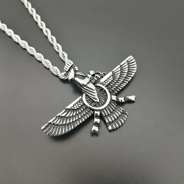 Punk Gold Color Ahura Mazda Fire of Light and Truth Zoroastrianism Amulet Necklaces for Men