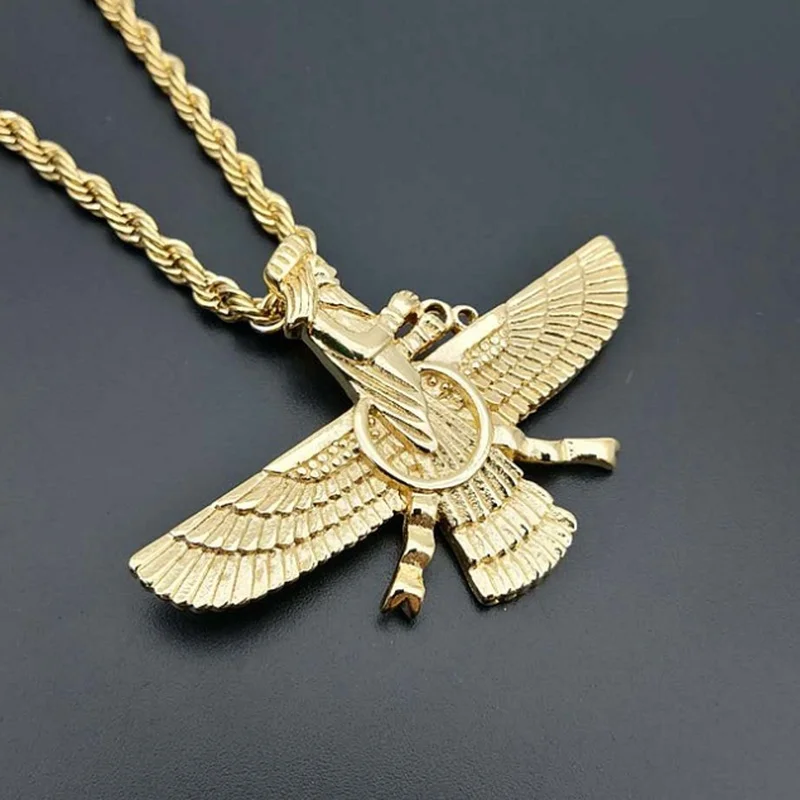Punk Gold Color Ahura Mazda Fire of Light and Truth Zoroastrianism Amulet Necklaces for Men