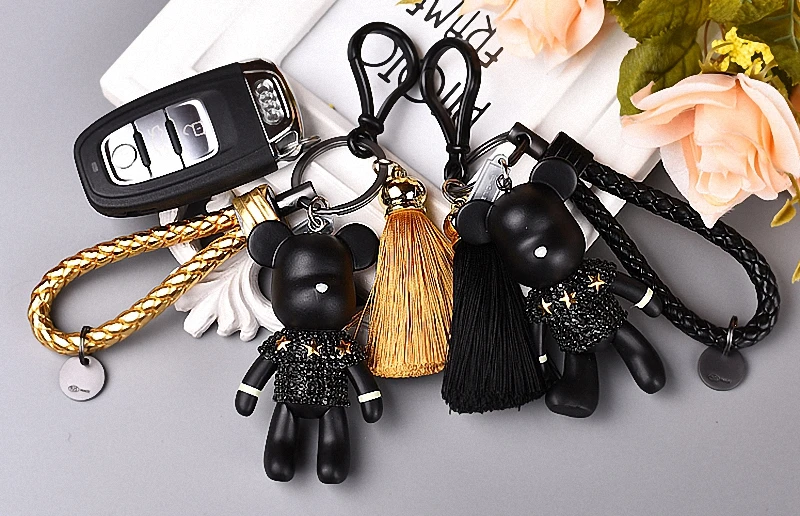 2021 Fashion Bomgom Tassels Cartoon Popobe Gloomy Bear Keychain Cute Bag Charm Holder Cartoon Resin Key Chain