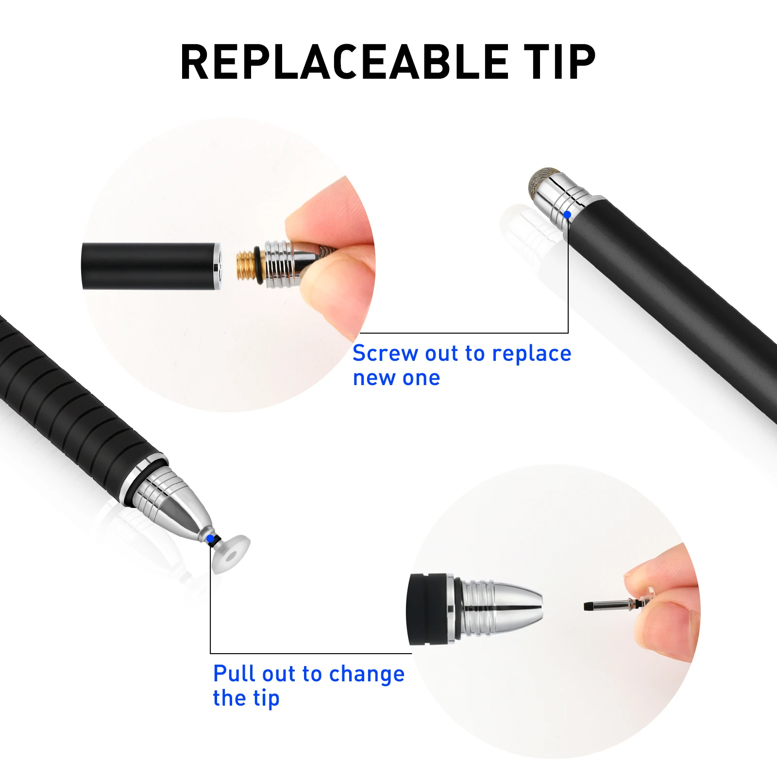 Universal Fiber Stylus 2 in 1 Disc Stylus Pen Mesh Fiber Tip Series Precision Touch Screen Pens for All Capacitive Touch Screens