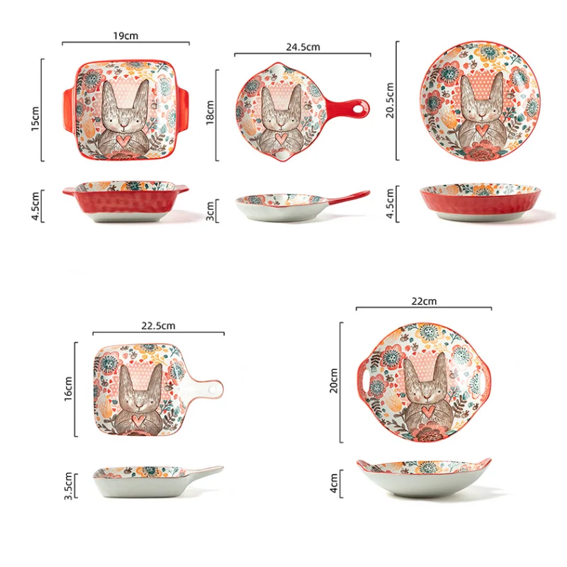 1pc/cute rabbit hand-painted bowl and plate underglaze ceramic household soup bowl commercial hotel noodle bowl fruit salad bowl