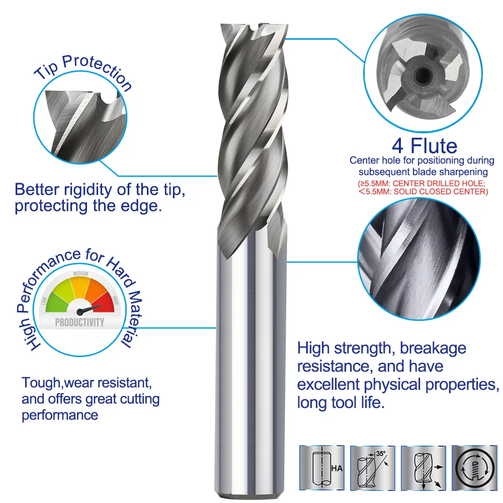 XCAN HSS Milling Cutter 4 Flute End Mill 1.5-13mm for CNC Machine Milling Tools Router Bit Metal Cutter Aluminum Milling Bit