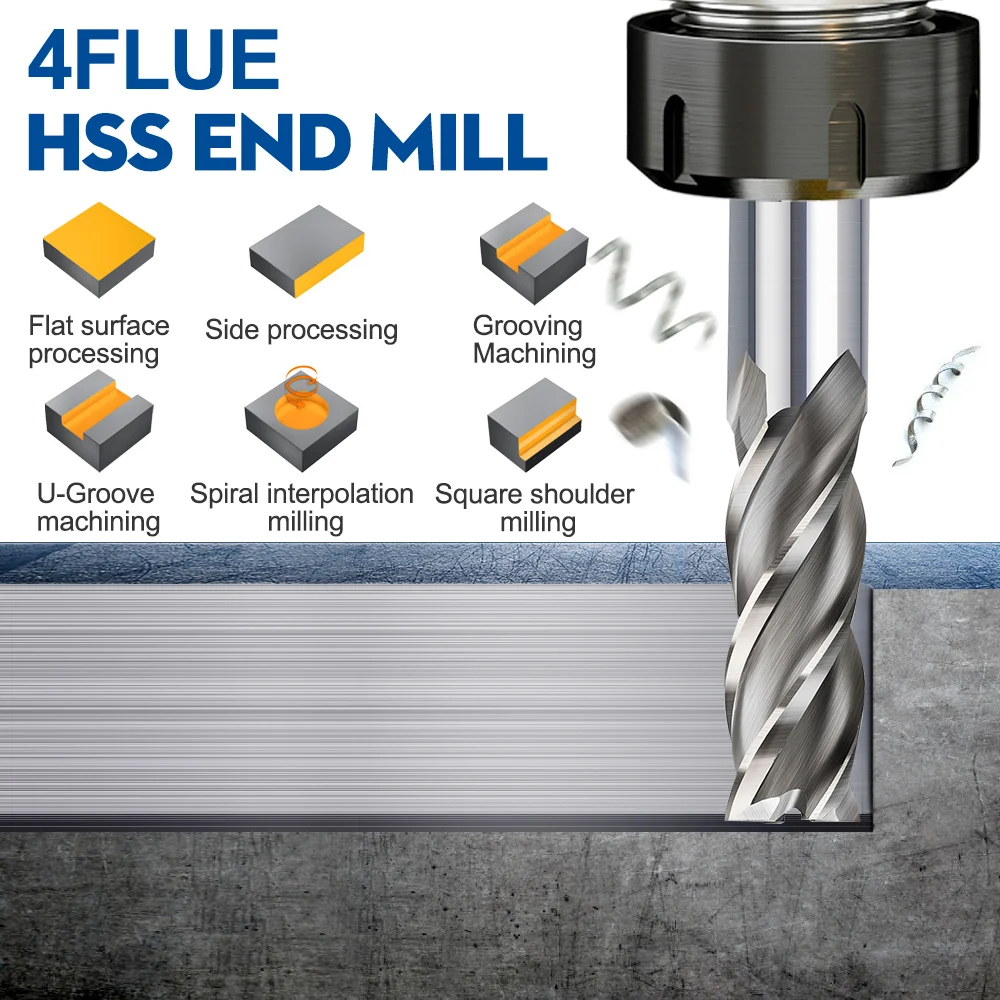 XCAN HSS Milling Cutter 4 Flute End Mill 1.5-13mm for CNC Machine Milling Tools Router Bit Metal Cutter Aluminum Milling Bit