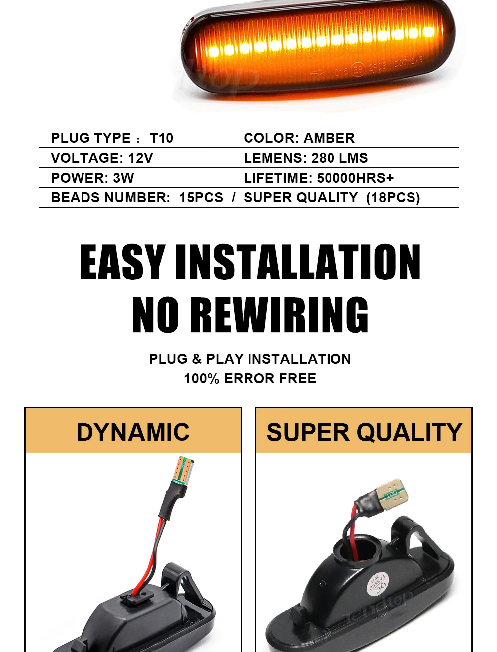 Car LED Dynamic Amber Side Marker Light Turn Signal Lamp For Fiat Panda Punto Evo Stilo Qubo Peugeot Citroen Lancia Musa(350)