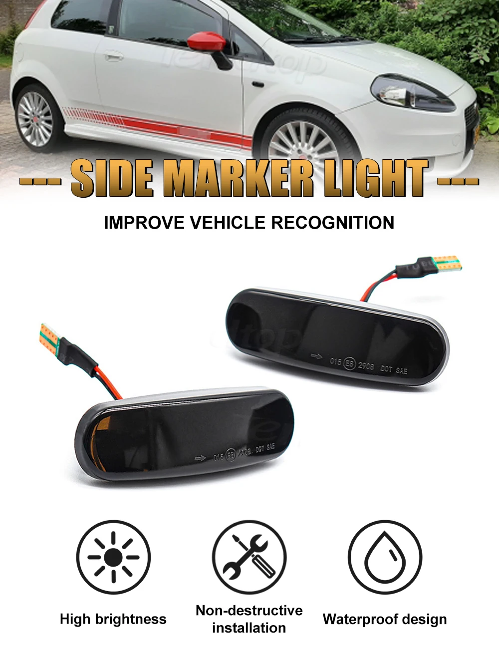 Car LED Dynamic Amber Side Marker Light Turn Signal Lamp For Fiat Panda Punto Evo Stilo Qubo Peugeot Citroen Lancia Musa(350)