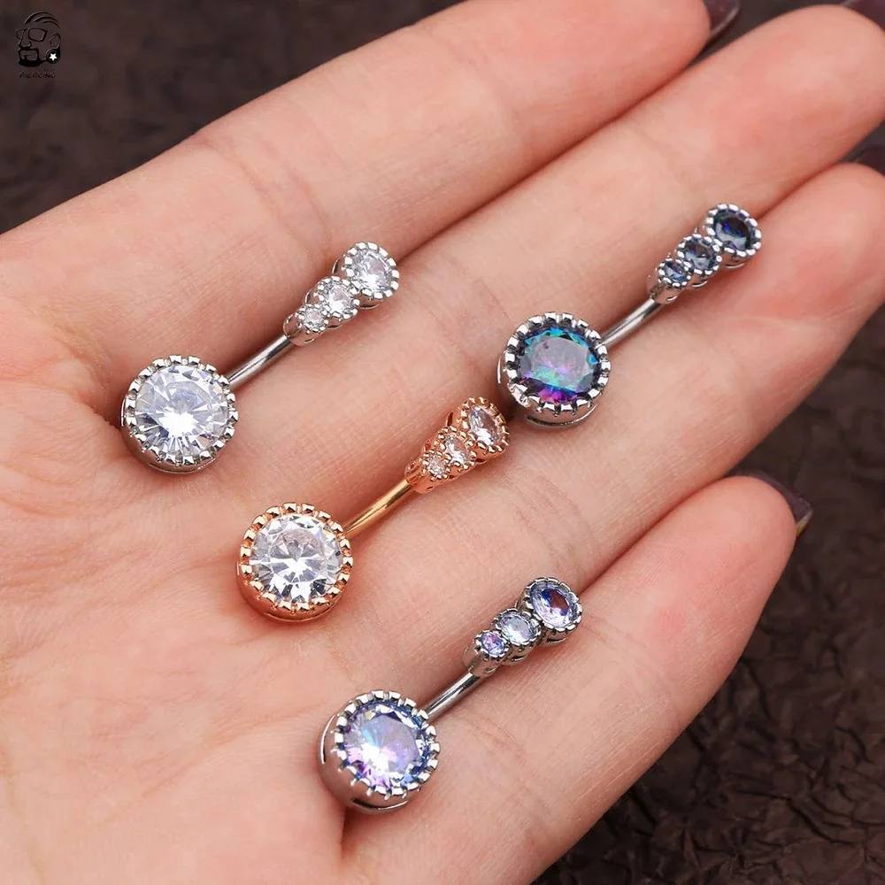 1PCS Surgical Steel Ab Crystal Belly Button Rings Zircon Heart Navel Piercing Reverse Cute Belly Button Piercing Sexy Navel Ring