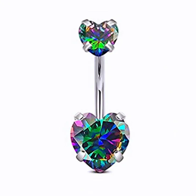 1PCS Surgical Steel Ab Crystal Belly Button Rings Zircon Heart Navel Piercing Reverse Cute Belly Button Piercing Sexy Navel Ring