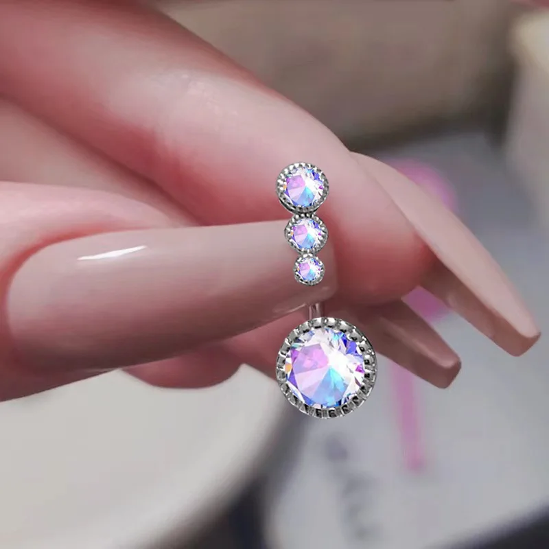 1PCS Surgical Steel Ab Crystal Belly Button Rings Zircon Heart Navel Piercing Reverse Cute Belly Button Piercing Sexy Navel Ring