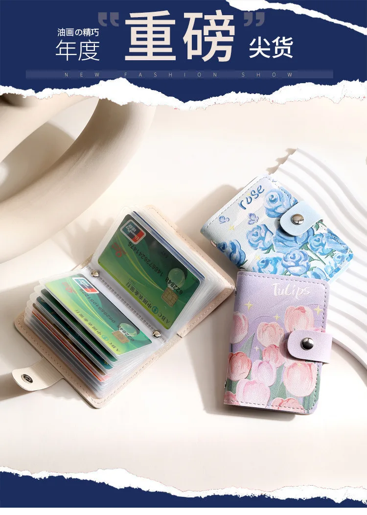 Retro Oil Painting Card Bag Large Capacity Women's Multi Slot Card Covers Driver's License Holder Credit Card Holder Coin Purse