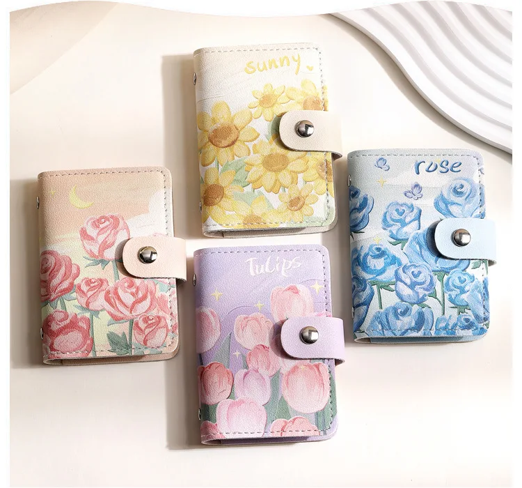 Retro Oil Painting Card Bag Large Capacity Women's Multi Slot Card Covers Driver's License Holder Credit Card Holder Coin Purse