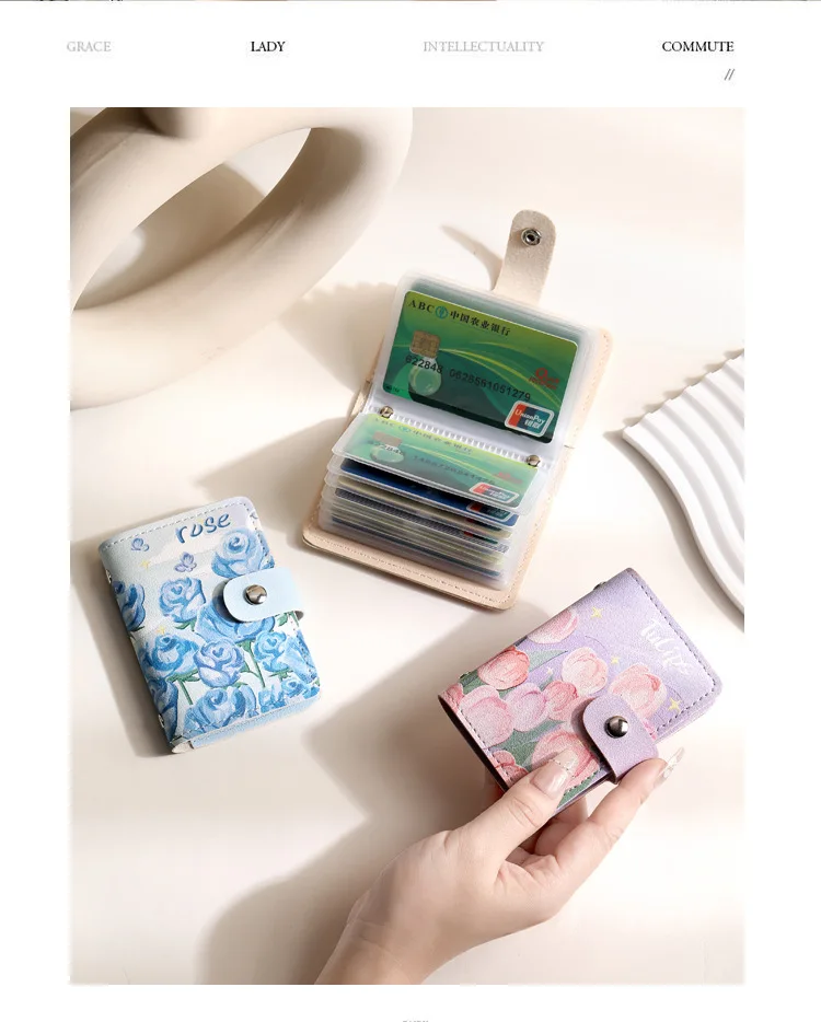 Retro Oil Painting Card Bag Large Capacity Women's Multi Slot Card Covers Driver's License Holder Credit Card Holder Coin Purse