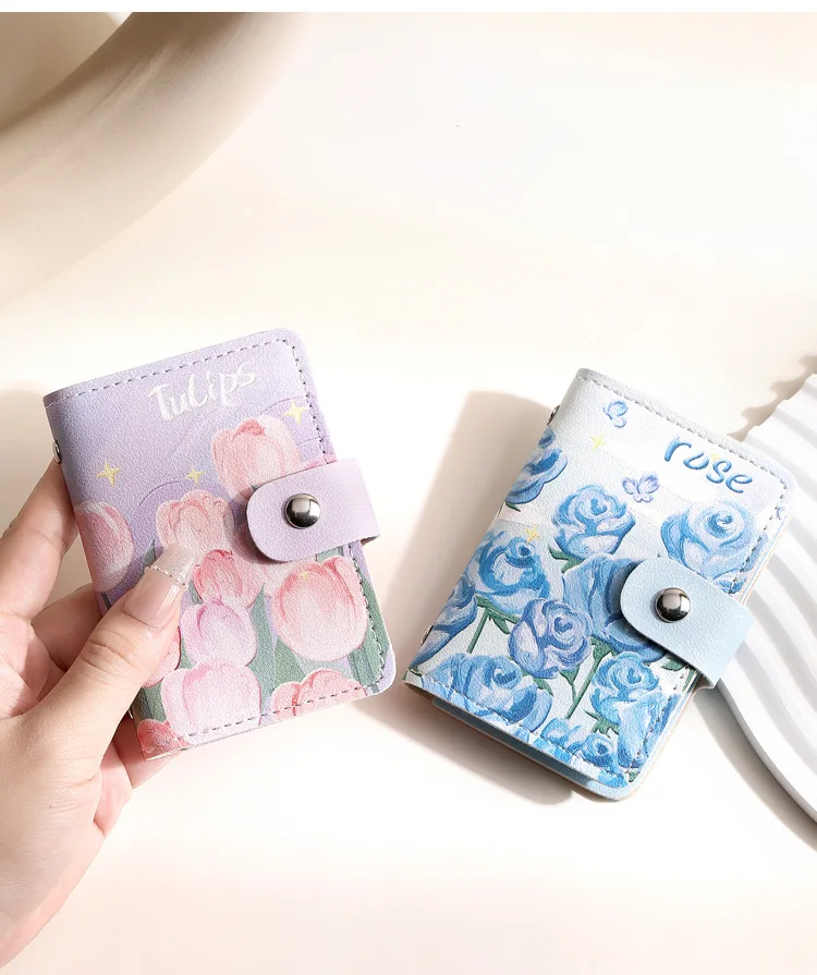 Retro Oil Painting Card Bag Large Capacity Women's Multi Slot Card Covers Driver's License Holder Credit Card Holder Coin Purse
